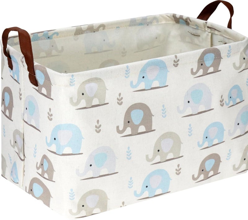 NTAOHAMPER Rectangular Blue Elephant Storage Basket,Collapsible Gift Basket with Handles,Books Box,Room Decor(Blue Elephant) - Image 1